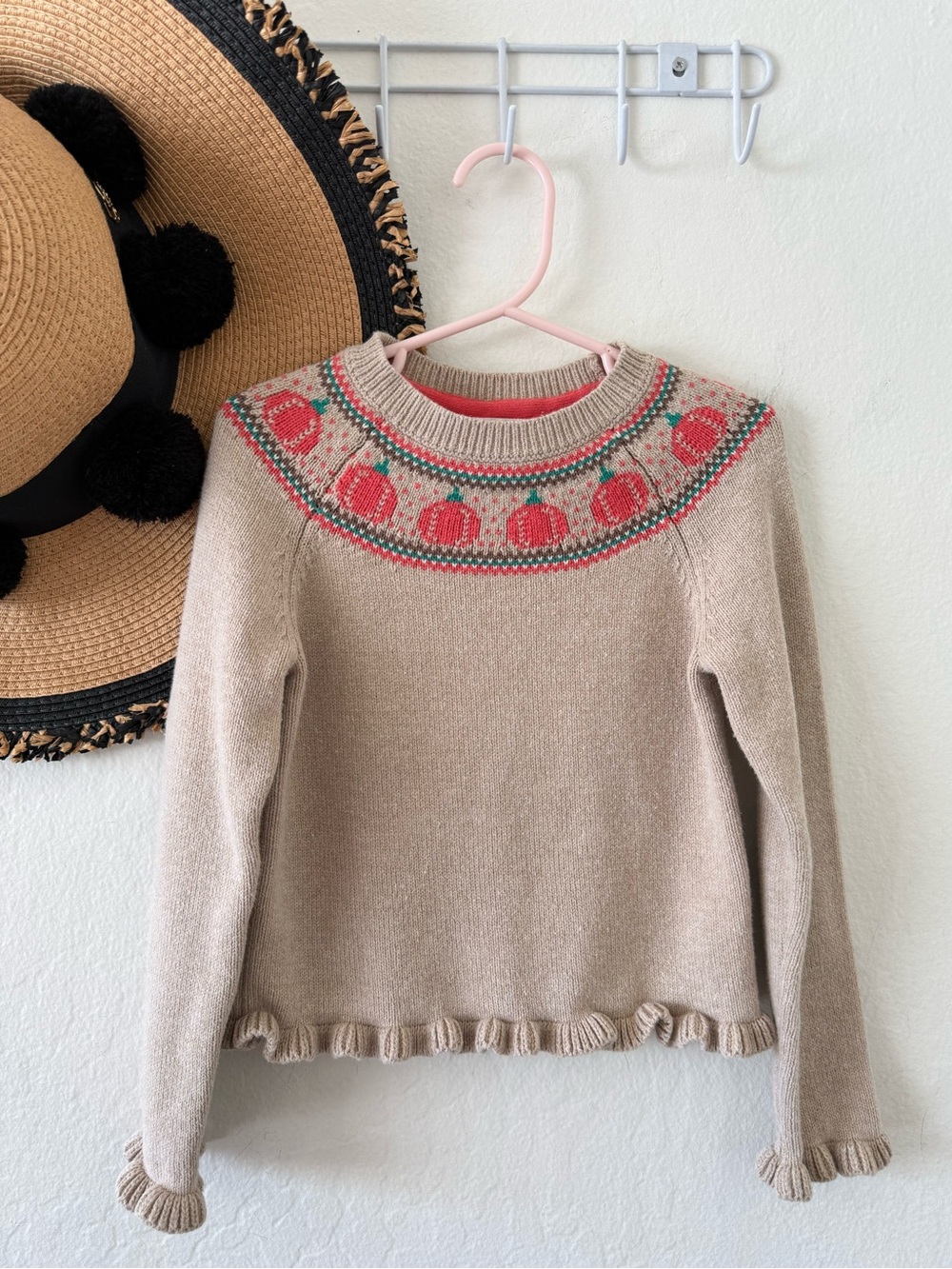 Girl’s Cynthia Rowley Pumpkin Fair Isle Sweater Ruffle Trim Size 5/6